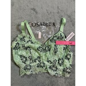 Cosabella Savona Curvy Longline Bra XL Green Floral Lace Wireless Full Coverage